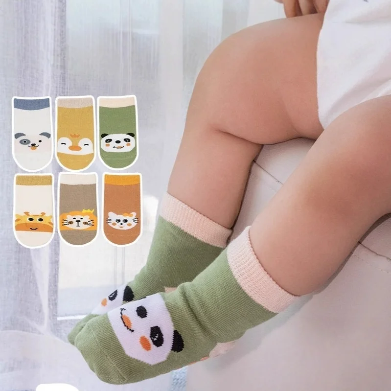 

6 Pairs Kids Socks Cartoon Animal Pattern Cotton Non-Slip Floor Socks for Boys Toddler All-Season