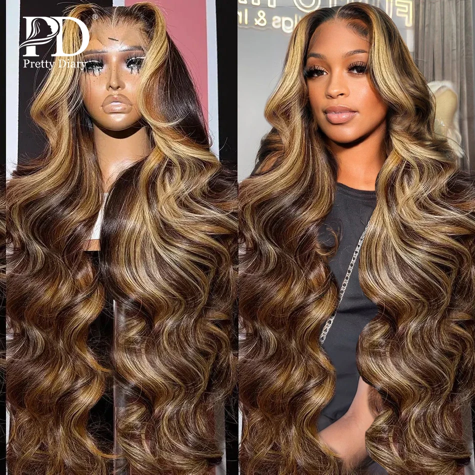 30 34 Inch 4/27 Body Wave Transparent 13x4 HD Lace Frontal Wigs 13x6 Ombre Highlight Wigs Lace Front Human Hair Wigs 250%