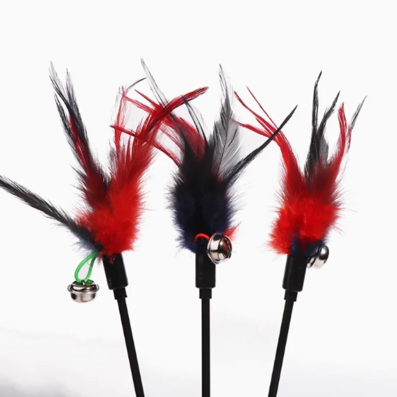 Feder-Teaser-Zauberstab mit Glocke, lustiger Zauberstab, interaktives Spiel, Katzenspielzeug, Heimtierbedarf, zufälliger Farbversand.