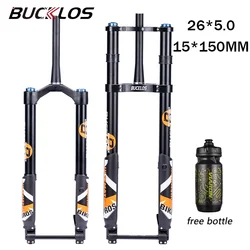 BUCKLOS 26*5.0 Bicycle Inverted Fork Air Suspension Downhill Fork 15*150mm Snow Beach E-Bike Forks Thru Axle MTB DH Forks