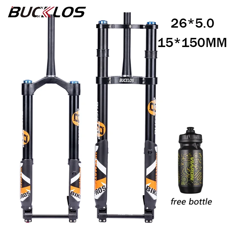 BUCKLOS 26*5.0 Bicycle Inverted Fork Air Suspension Downhill Fork 15*150mm Snow Beach E-Bike Forks Thru Axle MTB DH Forks