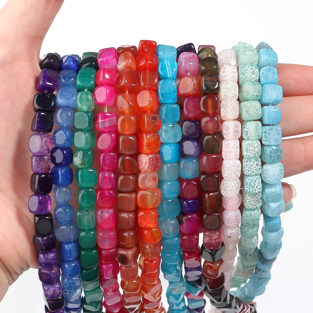 Natural Square Stone Beads 8mm Multicolor Agates Stone Loose Spacer Bead for Jewelry Making DIY Bracelet Necklace Materials