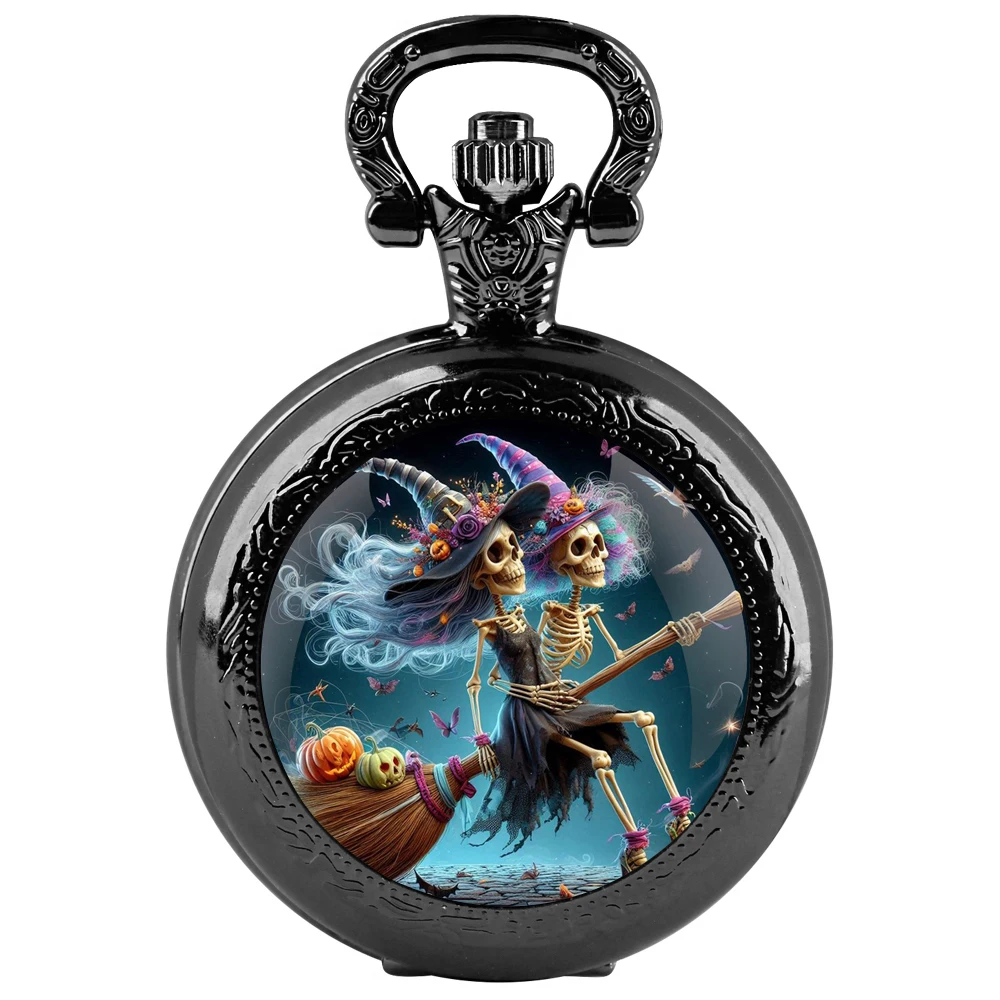 Orologio da tasca al quarzo nero con cupola in vetro per scope da equitazione, con quadrante con numeri arabi e catena resistente, regalo per uomini e donne