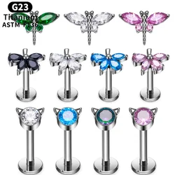 ASTM F136 G23 Titanium Animal Dragonfly internal thread Labret  Piercing Tragus Daith Cartilage Piercing Ear Stud 16G Jewelry