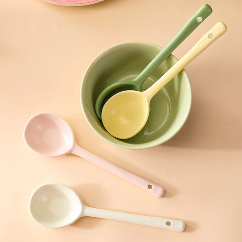 Cream-style Household Ceramic Long-handled Spoon, Milk-yellow Spoon, High-looking Small Spoon