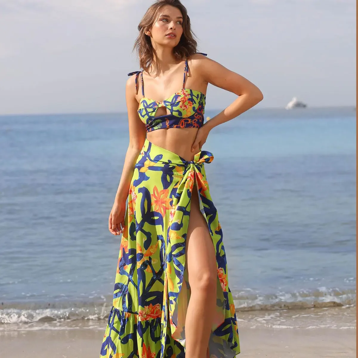 2024 Print Sexy Bikini Set With Cover Up High Quality Swimsuit Women Floral Swimwear High Waist Ruffle Monokini Desire Bodysuit