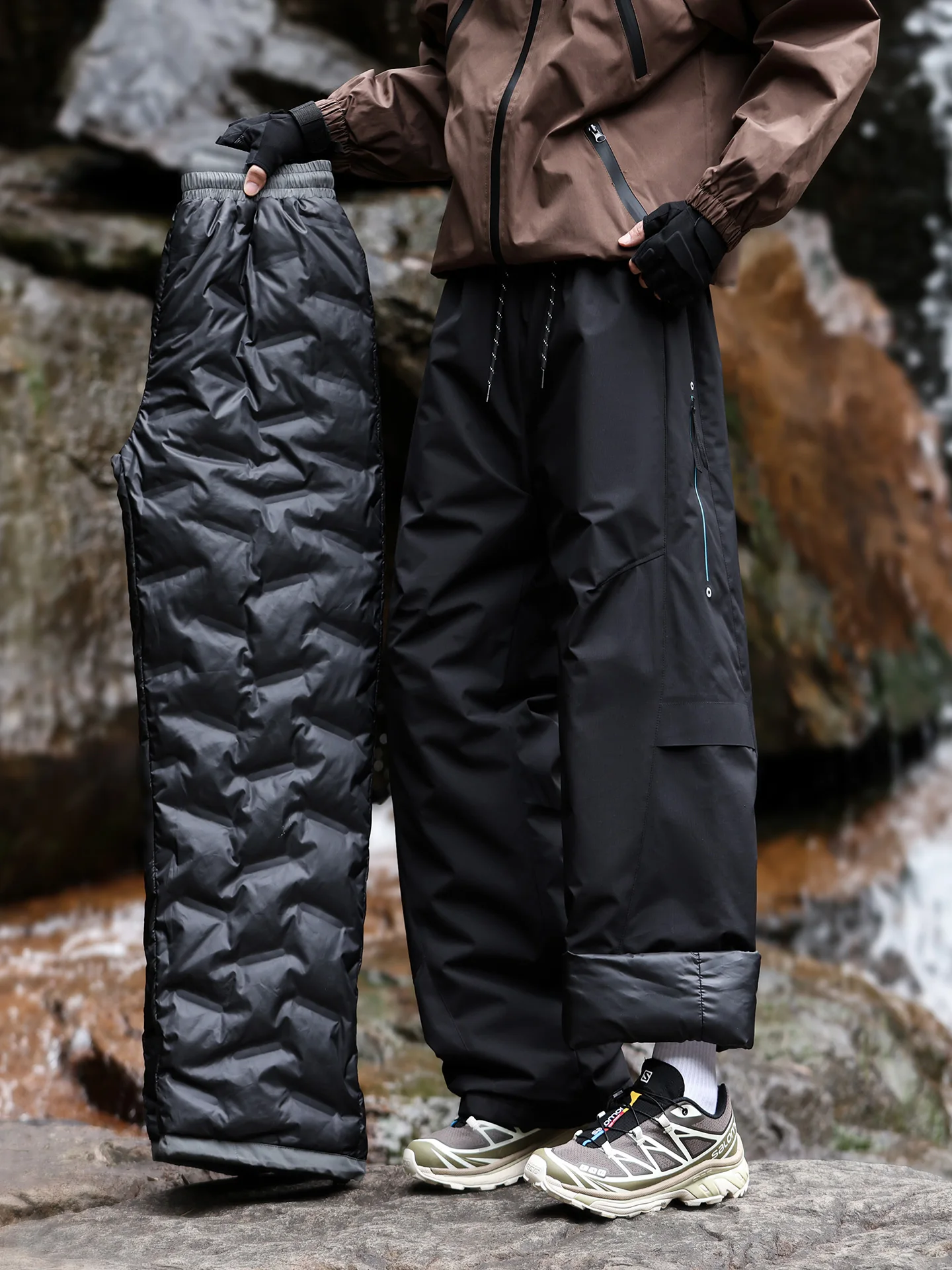 

High Quali Men's Casual Du down Pants Thermal Storage Warmth Faionable Straight Leg Long Trousers for Winter