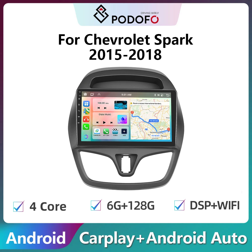 

Podofo 2din Android Car Radio For Chevrolet Spark 2015-2018 6+128G Carplay Stereo Player Autoradio WIFI GPS Navigation FM/RDS