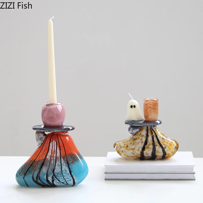 

Пятно окрашенный стеклянный подсвечник, креативные украшения, подсвечник, украшение стола, канделябр, восковая горелка, аромадиффузор