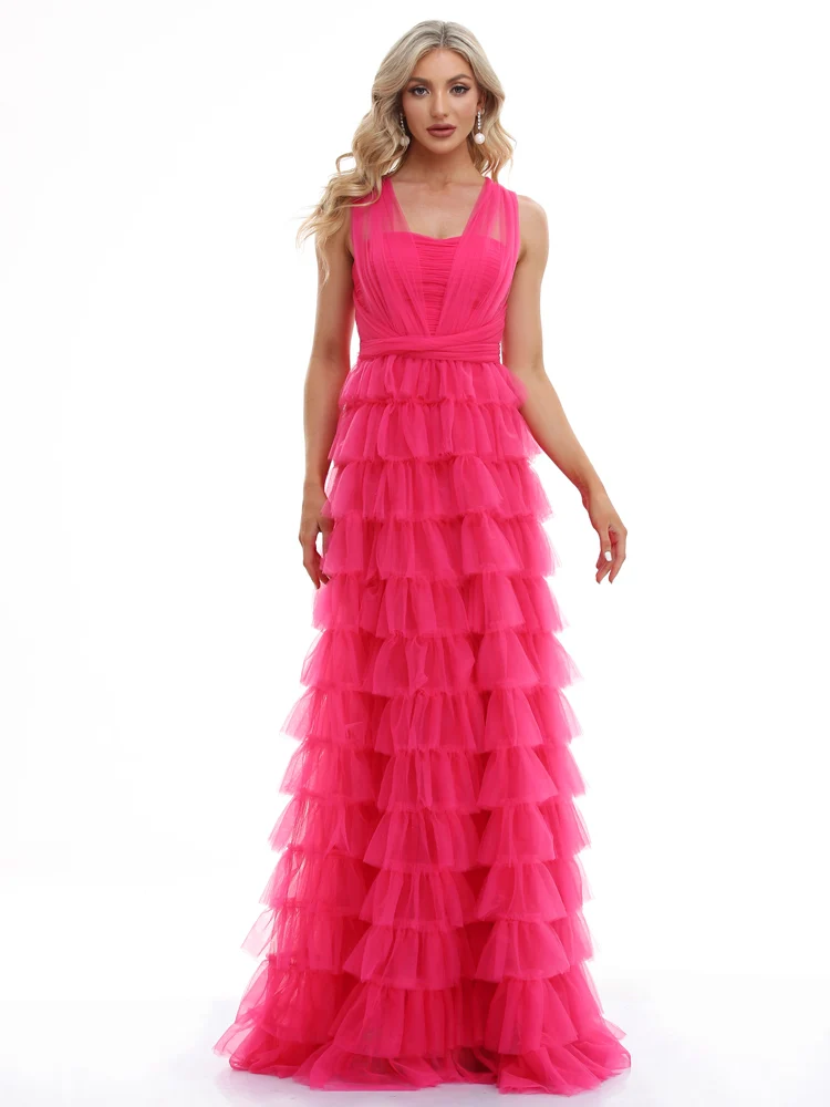 

Роскошные тюлевые вечерние платья без рукавов с v-образным вырезом, вечерние платья 2025, элегантные тюлевые женские коктейльные платья для свадебной вечеринки, выпускного вечера