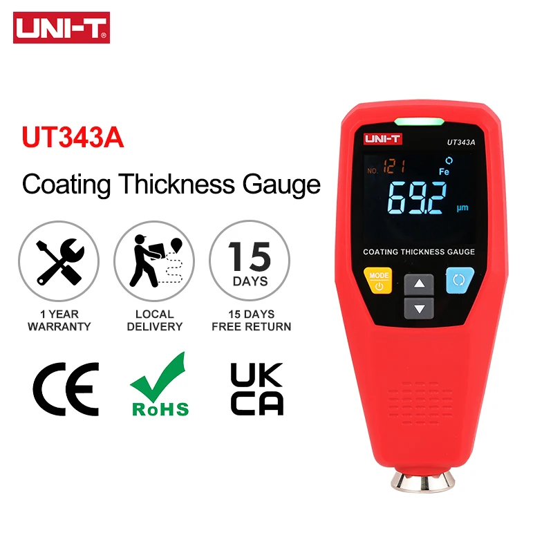 

UNI-T UT343A Digital Paint Tester Car Coating Thickness Gauge Film Lacquer Meter Automotive Tools Measuring FE/NFE