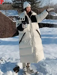 Parkas longs à capuche en patchwork, pardessus chic, vêtements de neige, coton optique, taille rembourrée, chaud, hiver, nouveau