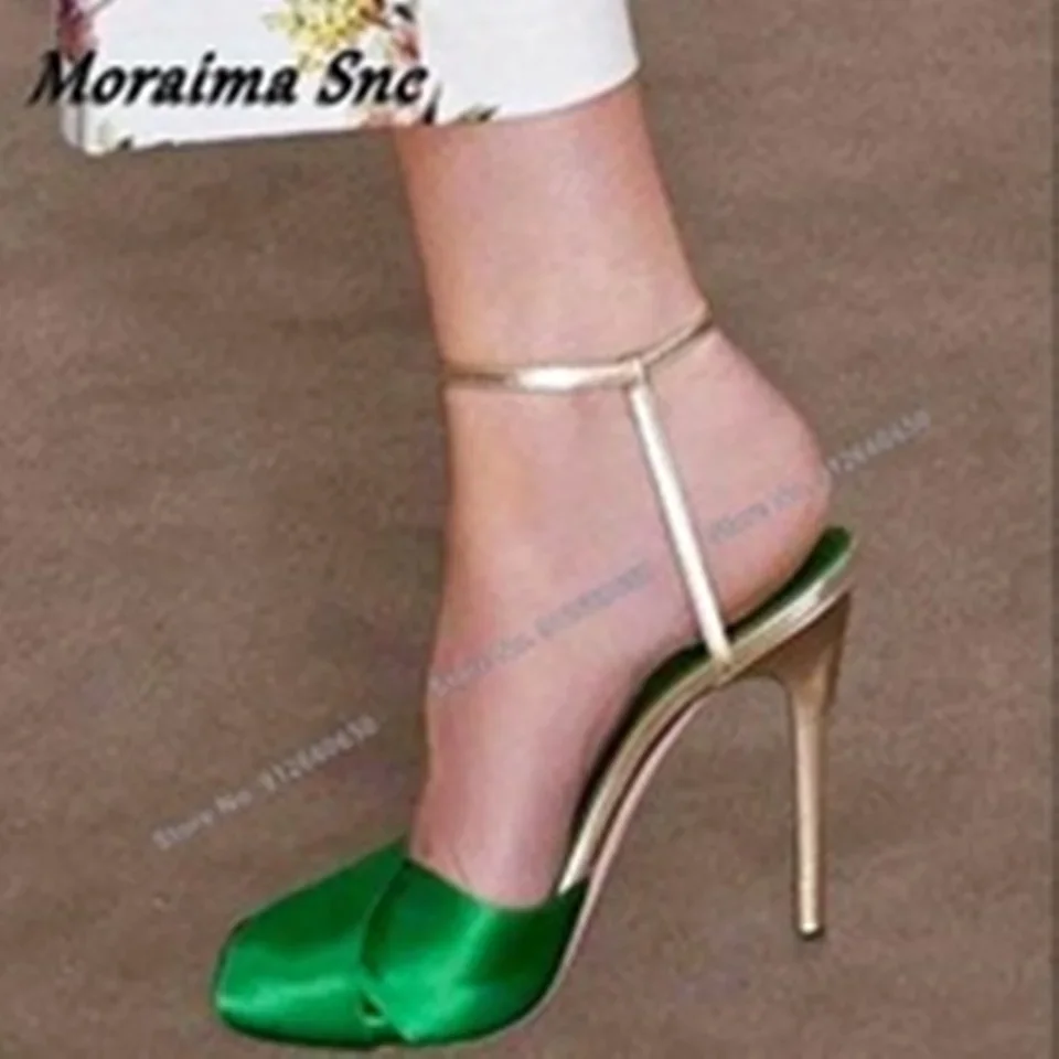 

Green Peep Toe Silk Sandals Sexy Ankle Buckle Shoes for Women High Heels Open Toe Wedding Shoes 2023 New Zapatos Para Mujere