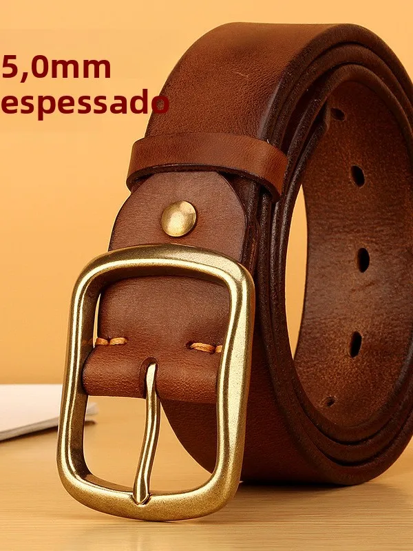 メンズ厚手純銅バックルレザーベルト-ヴィンテージ多用途ジーンズウエストベルト-ユーストップレイヤー牛革本革