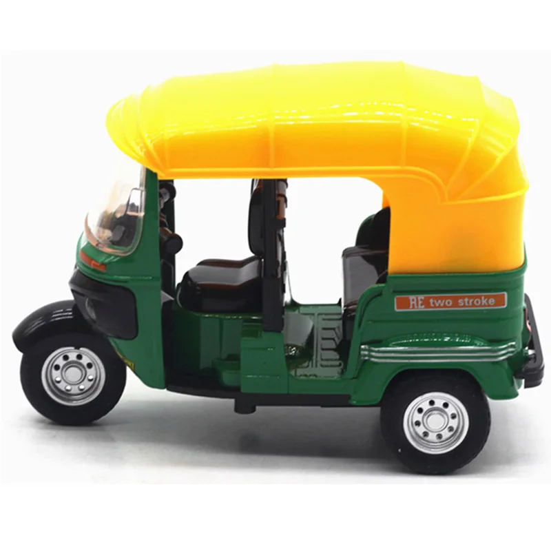 High Simulation Indian Tricycle Cars Toy India Pull Back Light Sound Motorcycle Toys Car for Kids Children Gifts,Green