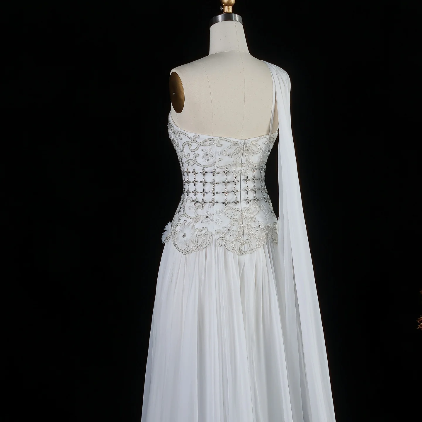 Sharon Said Elegantes Blaues Chiffon-Abendkleid, Einschultriges, Handbesticktes 3D-Blumenkleid für Hochzeitsfeier, SS285, Maßanfertigung – Detail 18