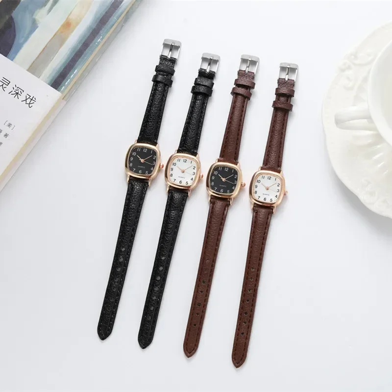 Reloj Retro literario con cinturón cuadrado para mujer, relojes de cuarzo de moda coreana, relojes de pulsera diarios coreanos versátiles, Reloj de lujo Simple