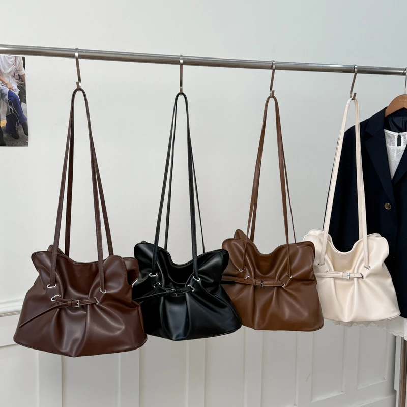 

Korean Style Trendy Single Shoulder Bag Vintage Large Capacity PU Leather Tote Bag Women Y2k Fashion Handbags Underarm Bags