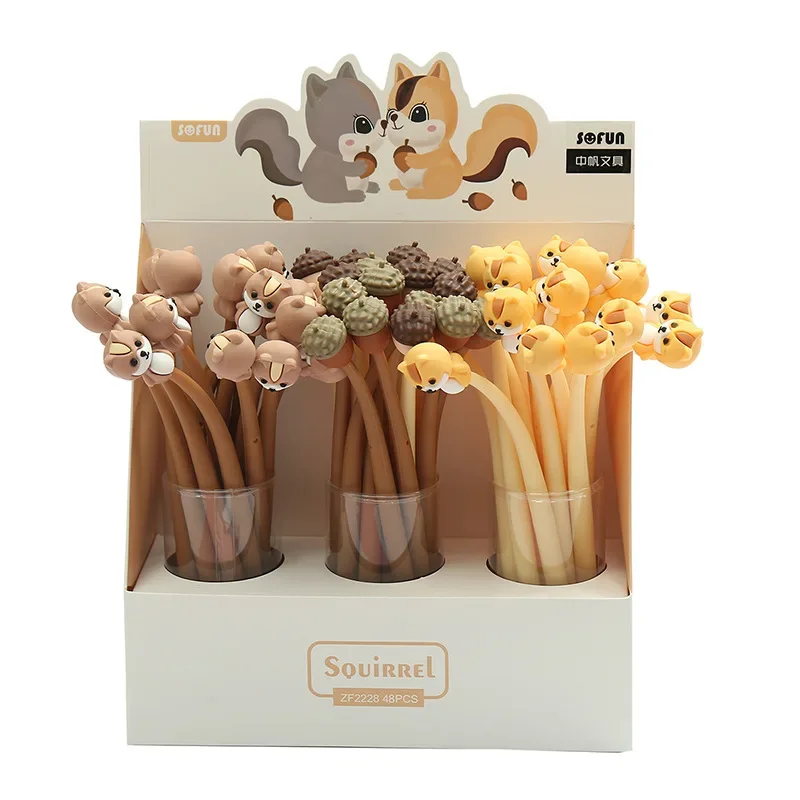 48PCS Korean Silicone Cartoon Neutral Pen Squirrel Nut Soft Silicone Neutral Pen 48 pcs a box of neutral pens