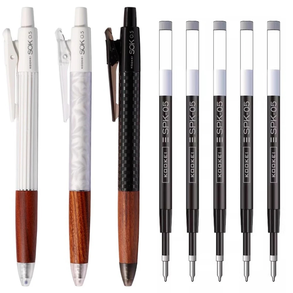

KOOKEI новый набор гелевых ручек, черный набор, 0,5 мм, быстросохнущая винтажная деревянная ручка, большая емкость, офисные канцелярские принадлежности