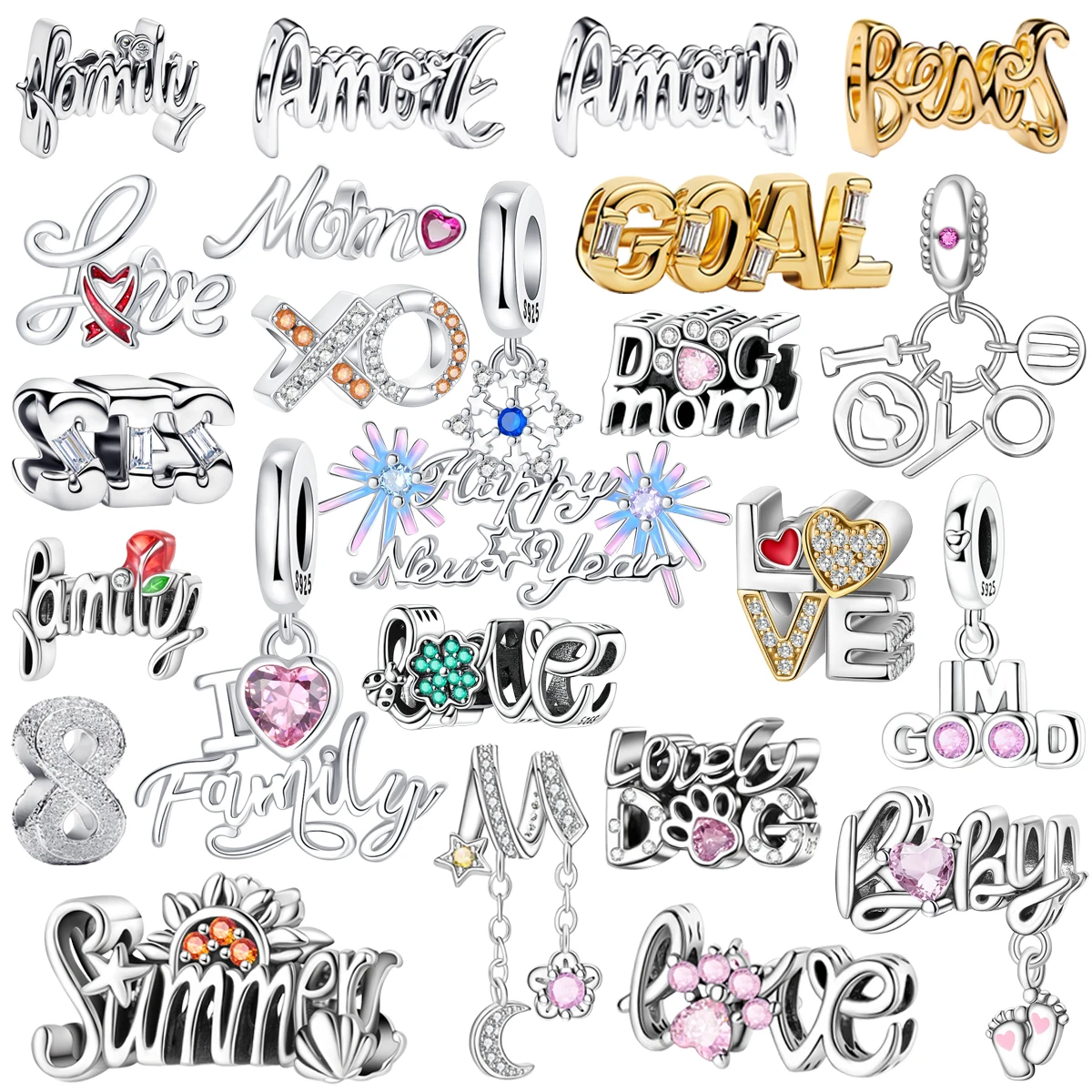 New Original 925 Sterling Silver Charms Love Luck Mother Family Birthday Letter Beads Pendant Bracelet Necklace DIY Jewelry Gift