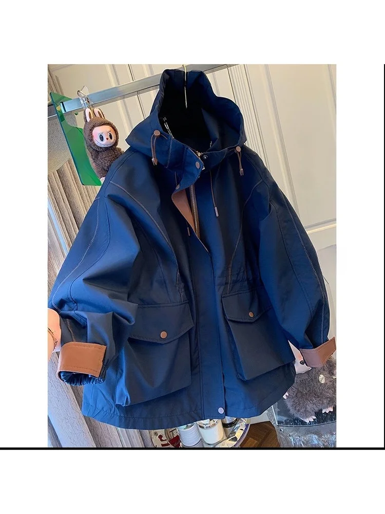 

Корейская свободная куртка средней длины с капюшоном для женщин, модная осенняя верхняя одежда, высококачественный повседневный топ, стройнящий силуэт, трендовый