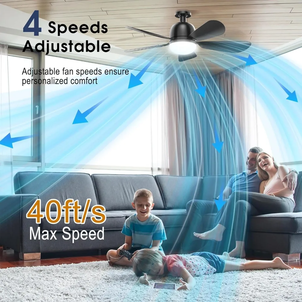 24'' Socket Fan Lights with Remote Control, 3-Color Dimmable LED, 4 Speeds, E26/E27 Bulb Compatible, 2000 Lumens