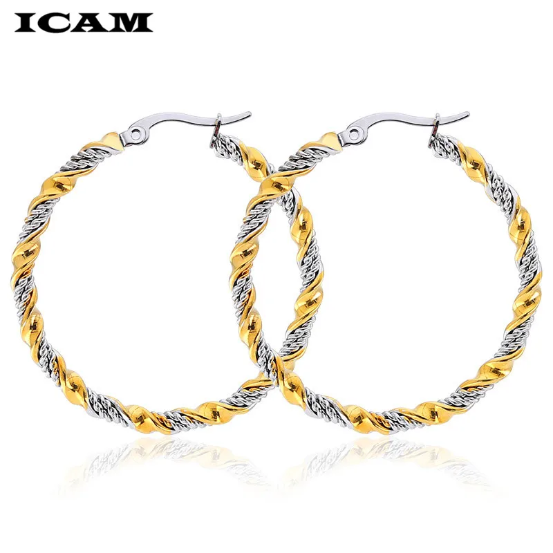 ICAM Hot Sale Big Circle Stainless Steel Woman Hoop Earrings Set For Women Nickel Free Hoops Party Brincos Aros 1 Pairs/lot