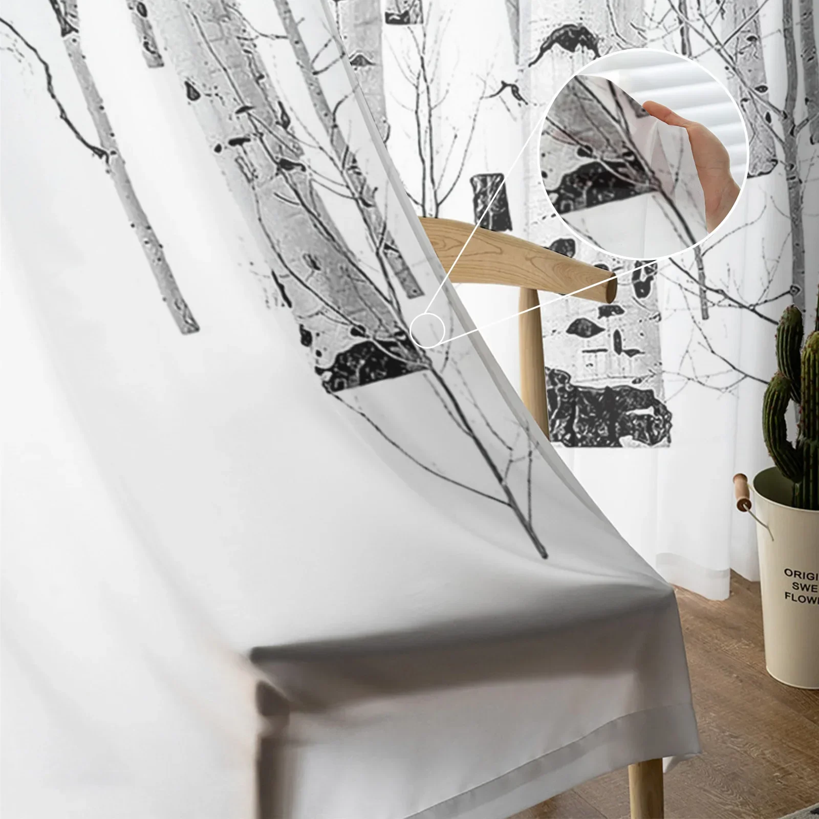 White Aspen Trees In Snow Tulle Window Curtains Living Room Organza Yarn Sheer Voile Curtain Bedroom Kitchen Home Decor Drape