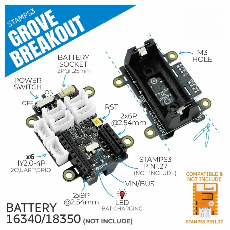 

Official M5Stack Stamp-S3 Grove Breakout with Multiple Grove Interfaces and Independent Power Supply