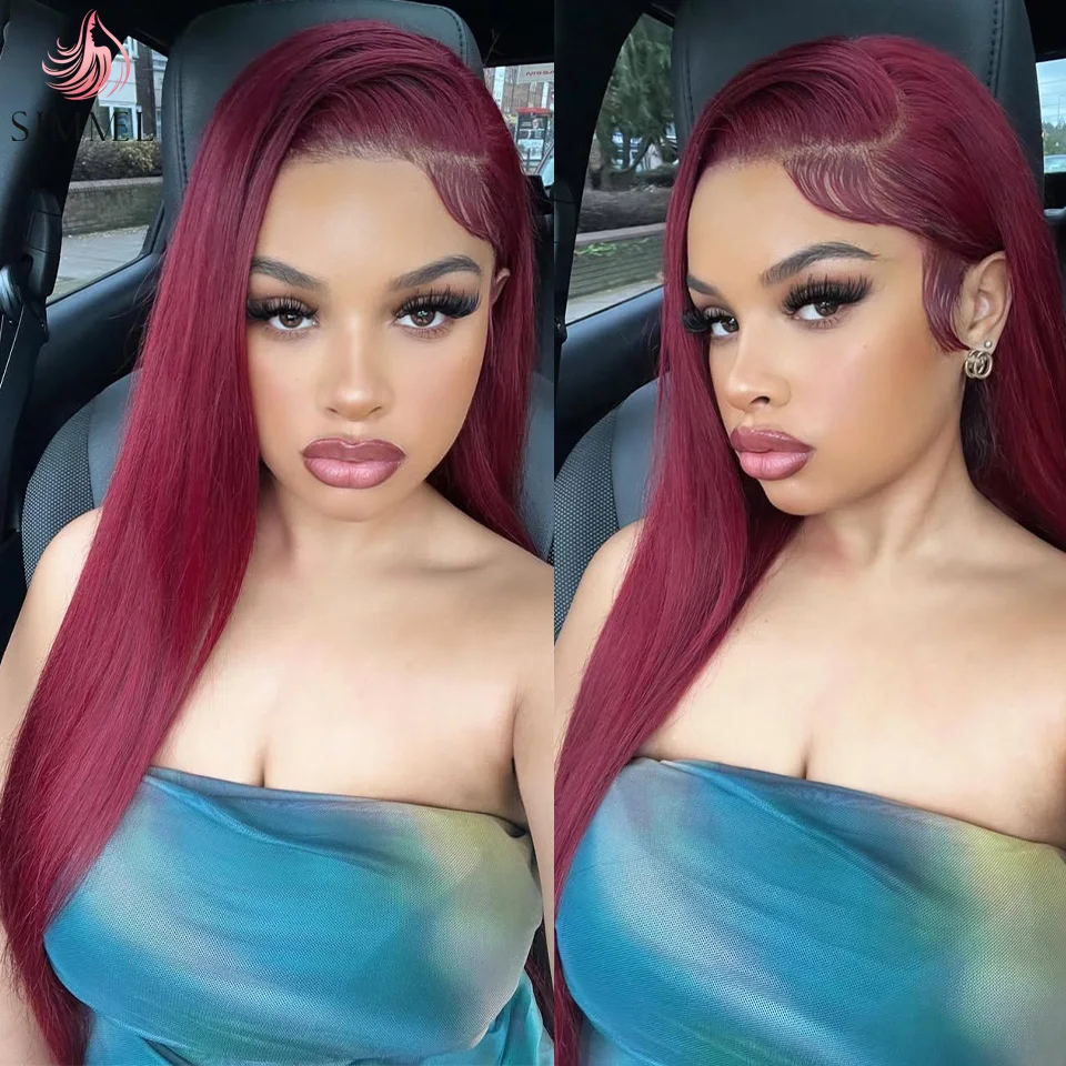 

99J Burgundy 13x4 Lace Frontal Wig Human Hair Straight Hair Pre Plucked 4x4 Lace Closure Wig Remy Hair