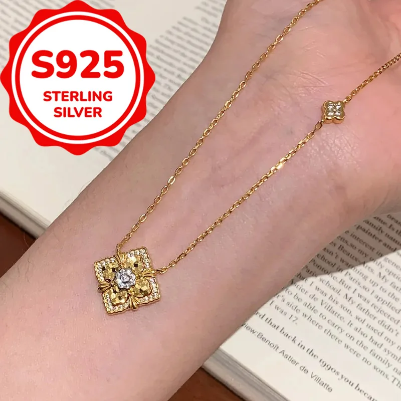 

925 sterling silver daily versatile synthetic zircon four-leaf clover necklace exquisite temperament light luxury elegant neckla