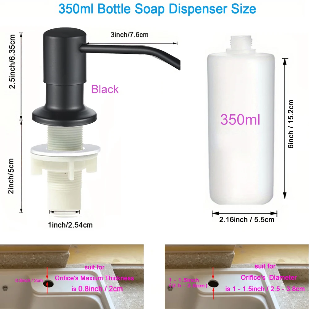 500ml / 350ml Bottle Liquid Soap Dispenser Stainless Durable Steel Pump Useful Kitchen Sink Tools Household Hand Pressure