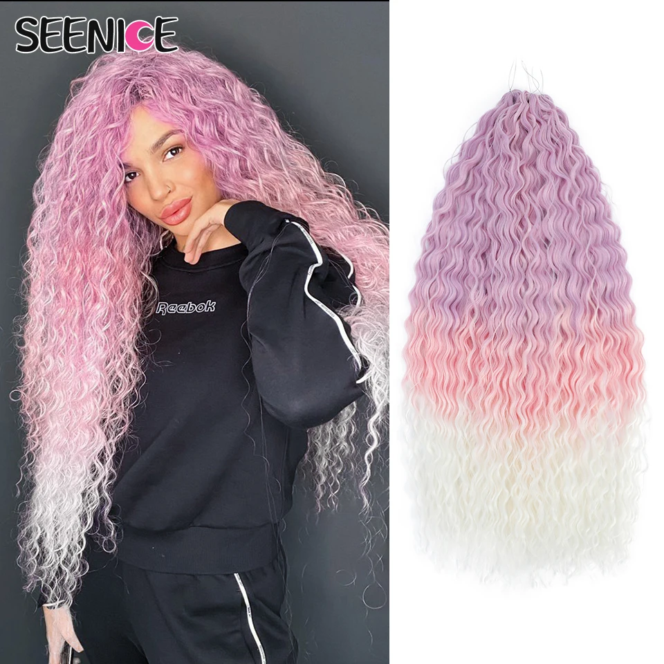 Ariel-X Curl Hair Water Wave Twist Crochet Hair Deep Wave Braiding Hair Extension Ombre สีบลอนด์สีชมพู22นิ้วผม