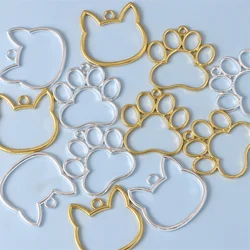 Cat Shape Zinc Alloy Charms Metal Frame Hollow Geometric Pendants Bezel Cabochon Setting Uv Resin Charms for Diy Accessories