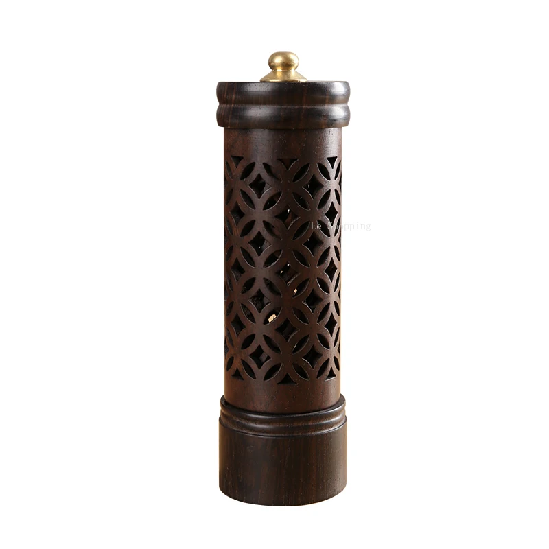 Hollow Out Vertical Incense Stick Burner Black Sandalwood Retro Retractable Backflow Incense Tube Home Tea Room Zen Decoration