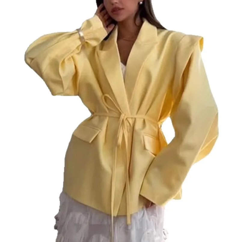 

Ele Commute Pure Color Loose Suit Jaet with Belt oulder Design Spring 2025 Women's Faion Casual Busin Wear