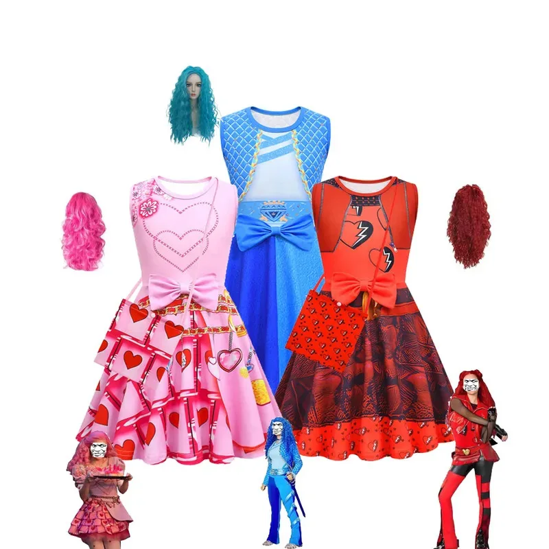 فستان wiwiwi 123D-Descendants Bow Girl Princess جديد للصيف للأطفال البنات فستان مطوي للهالوين صعود الأحمر للحفلات التنكرية #2