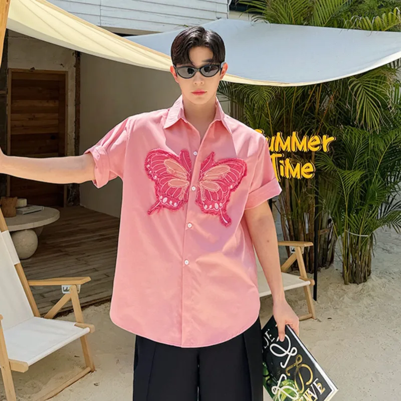 

Korean Style Men's Shirts Casual Turn Down Collar Short Sleeve Pockets Shirt Men Clothing Loose Tees New Chic Summer 2024