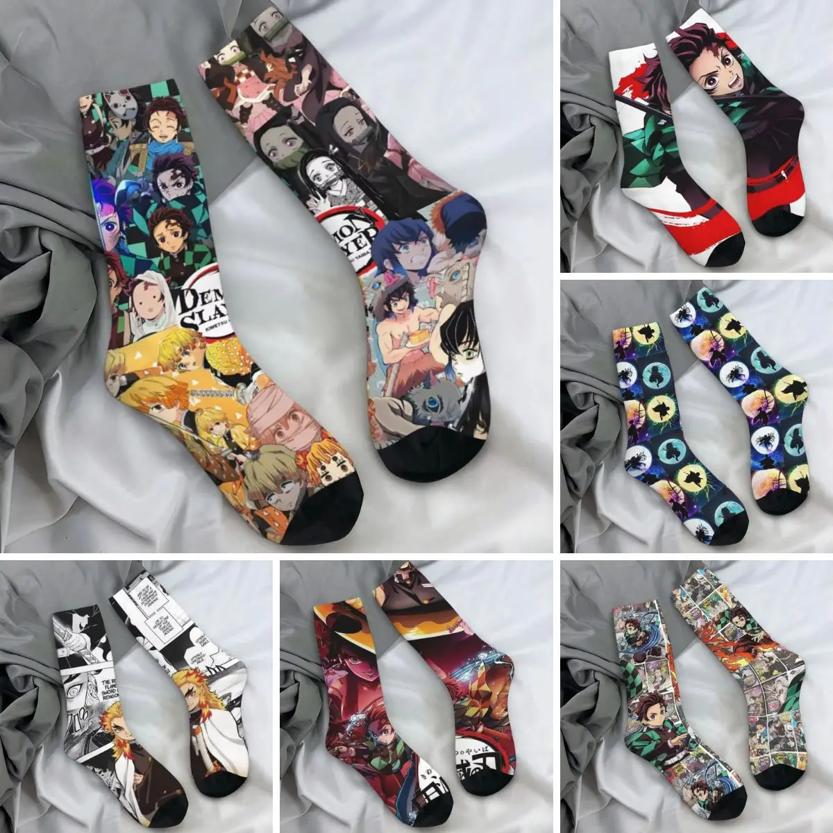 Women Men Socks Demons Slayers Collage Stockings Autumn Gothic Warm Soft Socks Graphic Outdoor Anti Slip Socks