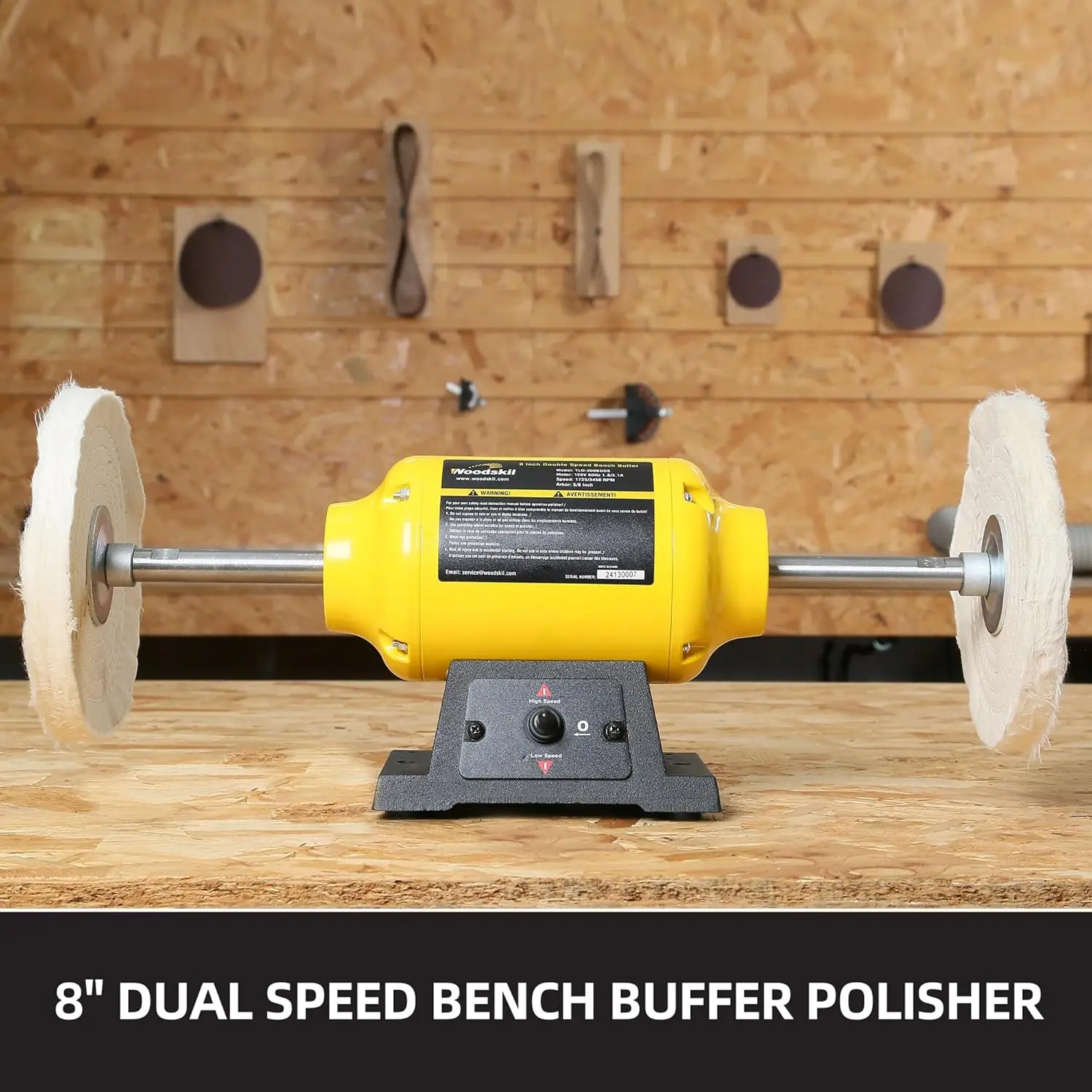 Bench Buffer Polisher 8-Inch Polishing Machine 1725/3450 rpm with 2 pcs-Fiber Wheels for Buffing Metal, Jewelry, Wood, Jade, and