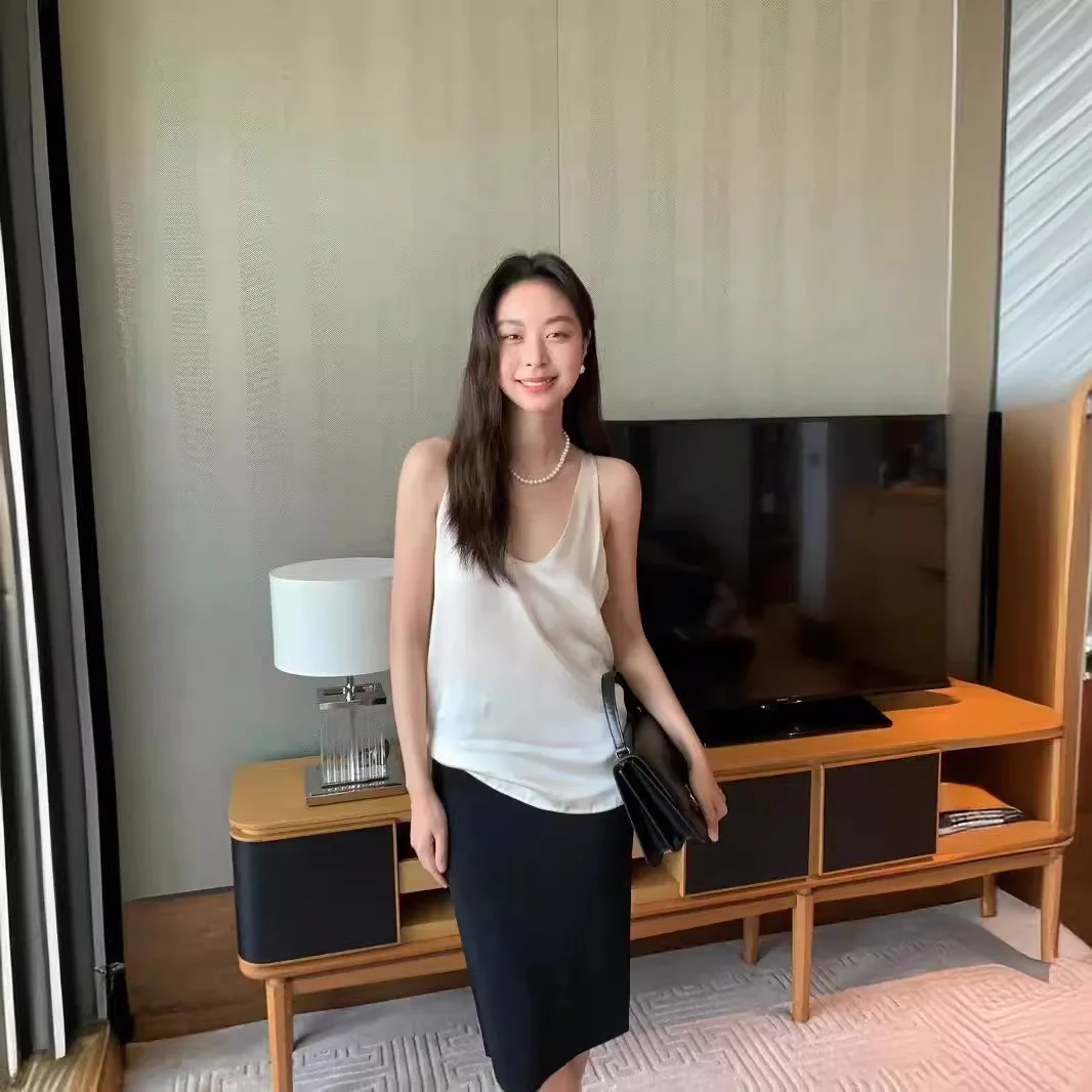 

customized women's adult fashion clothing French temperament V-neck satin sleeveless vest top pure desire sexy camisole vest