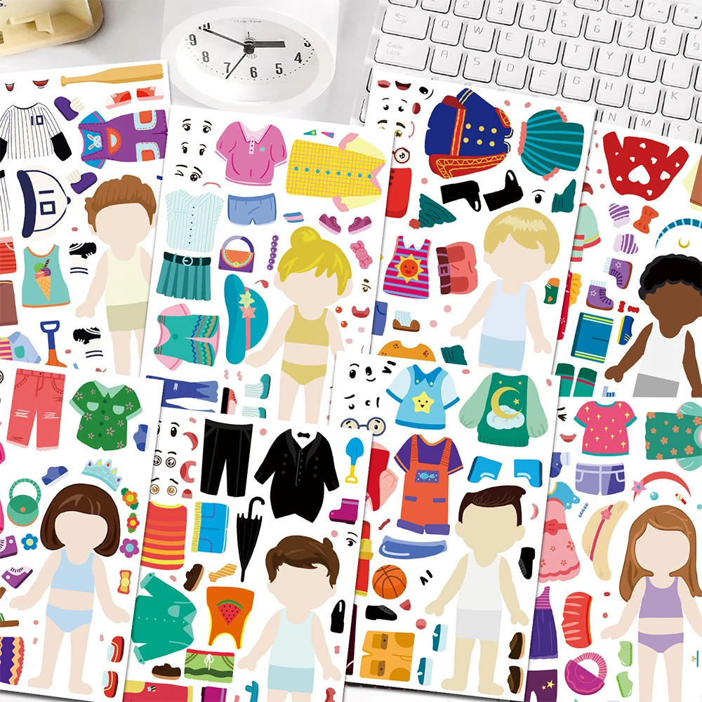 

8/16sheets Creative Cartoon Character Dress Up Puzzle Stickers Cute Children DIY Assemble Jigsaw Decals Game Kid Birthday Gift