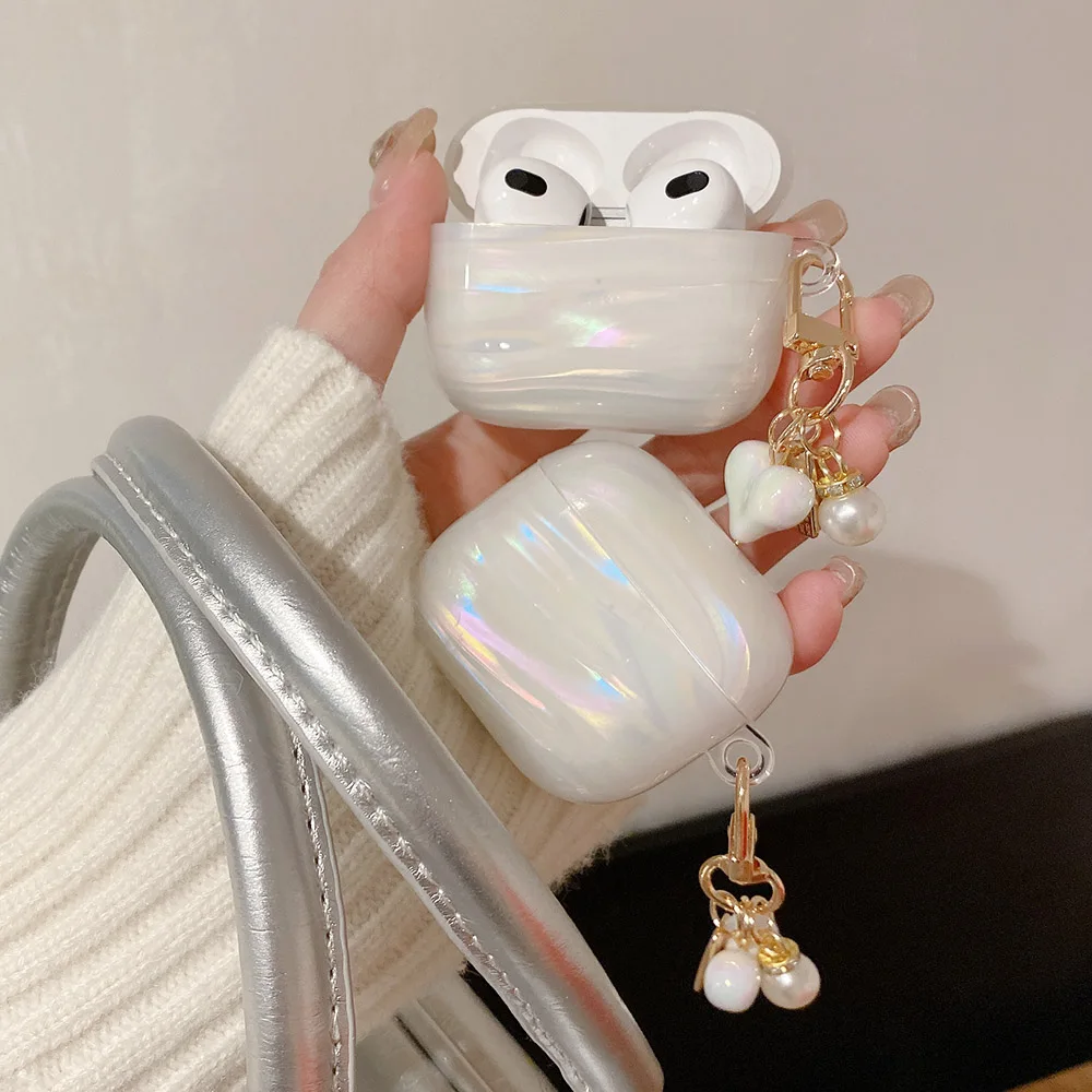 Funda de silicona para auriculares con láser colorido blanco de lujo para apple airpods 2 3 4 pro 2 funda protectora suave con colgante de corazón
