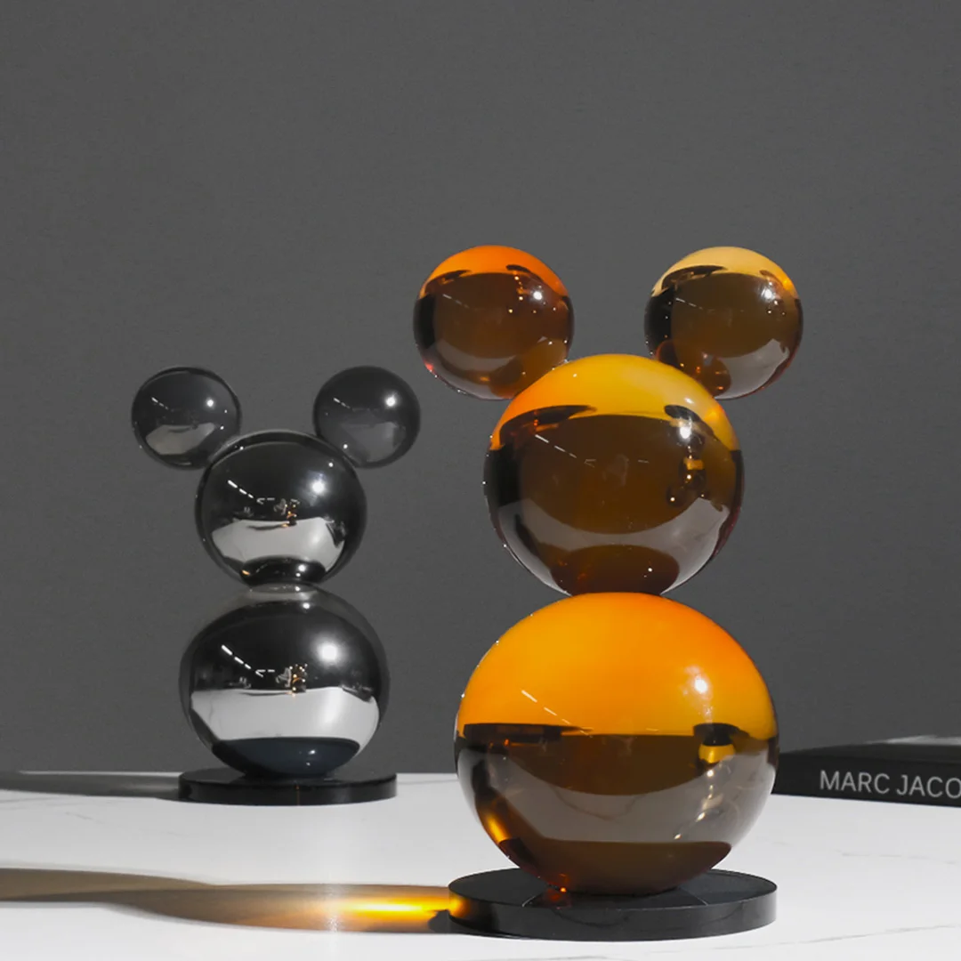 Figuras de decoración de escritorio con forma de ratón de dibujos animados, arte de cristal geométrico moderno, artesanías para el hogar, objetos de habitación, accesorios de oficina, regalos