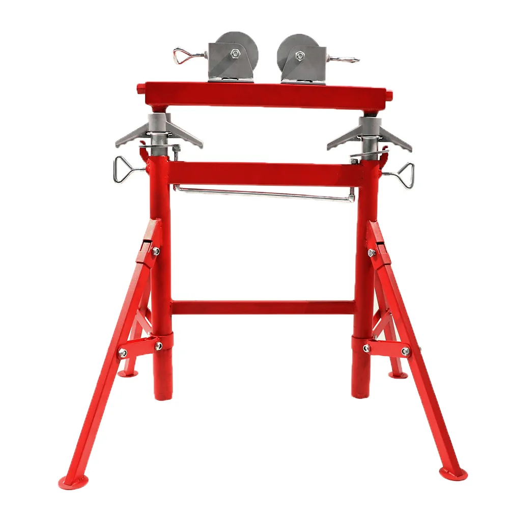 Soporte de tubo de acero de grado industrial H403 con doble rodillo ajustable y rueda de acero inoxidable, soporte OEM personalizable