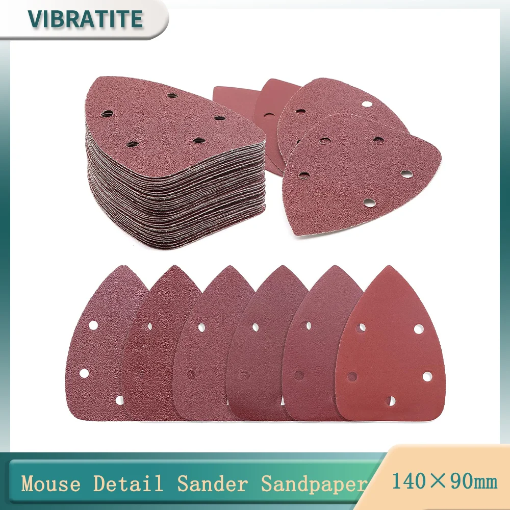 

140×90MM Mouse Detail Sander Sandpaper Kit 5 Holes 60 PcsHook and Loop Assorted 40-320 Grit Sand Paper for 140mm Sanding Machine