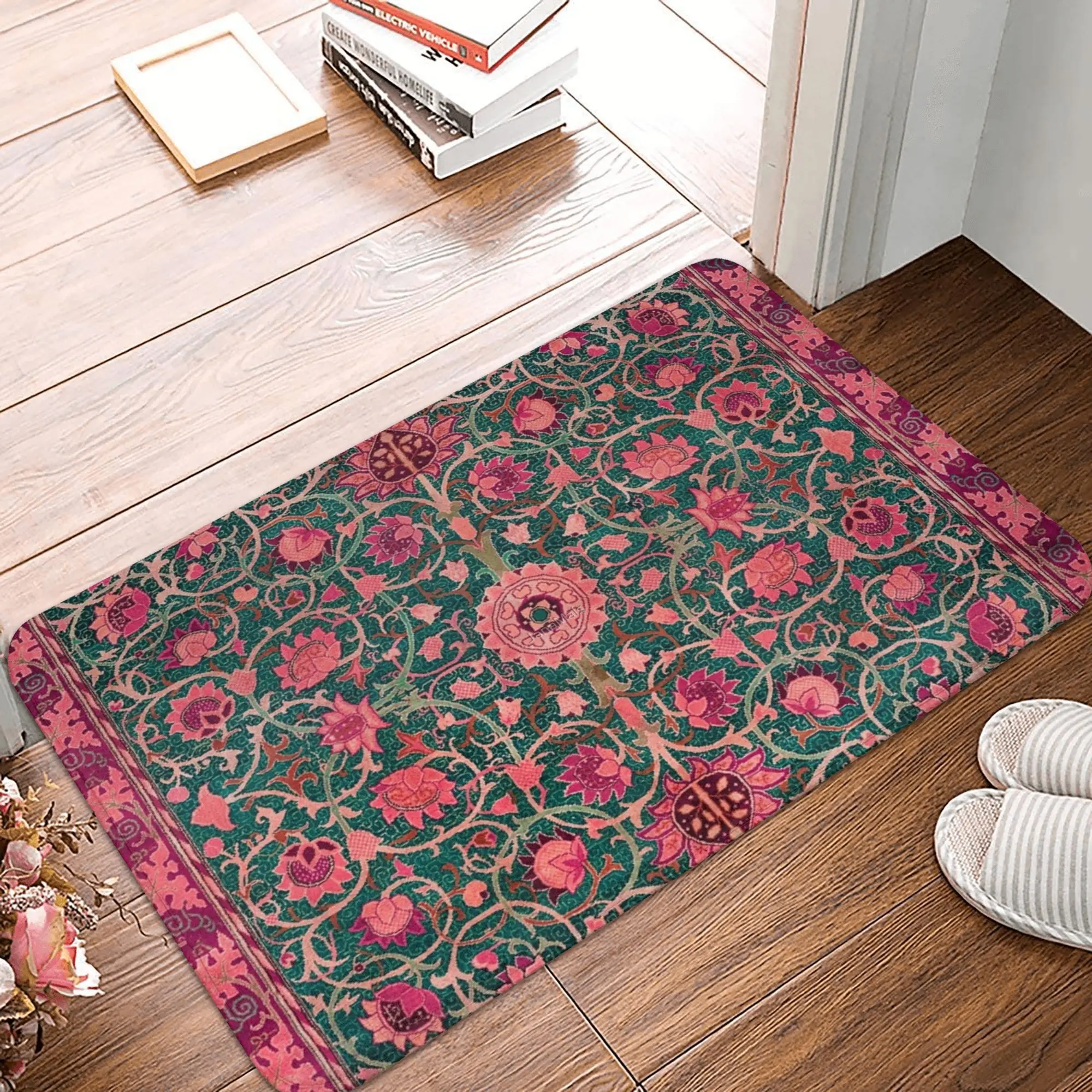 William Morris flower pattern Non-slip Doormat Floor Mat Absorbent Mat Carpet Rug for Kitchen Entrance Home Bedroom Footpad Mats