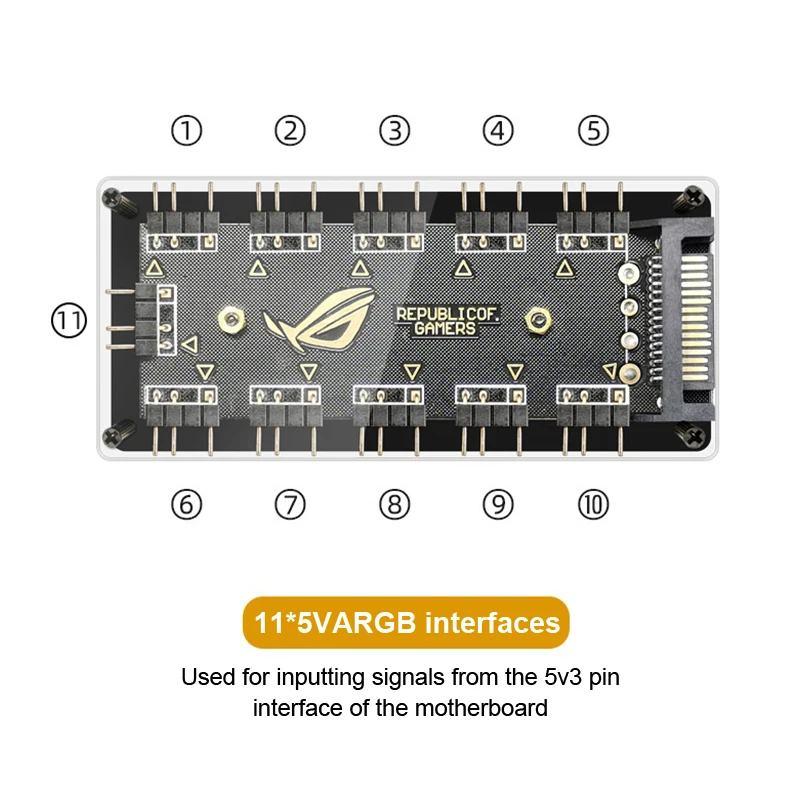 الكمبيوتر برودة مروحة ARGB HUB 1 إلى 11 5 فولت 3Pin LED قطاع ضوء محور محول SATA الطاقة ARGB مروحة الفاصل لعلبة الكمبيوتر