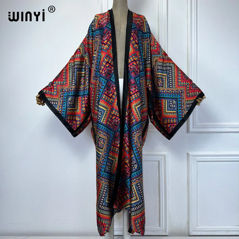 WINYI Africa fashion summer kimono maxi dress beach cover up Cardigan boho maxi coat abaya print kaftan beach wear donna 2024